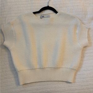 Zara Cream Textured Knit Short Sleeve Top